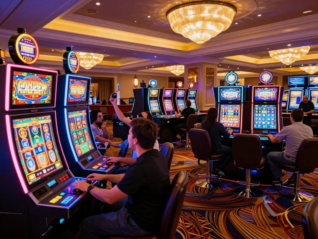 Cwin casino players celebrating a jackpot win at vibrant slot machines