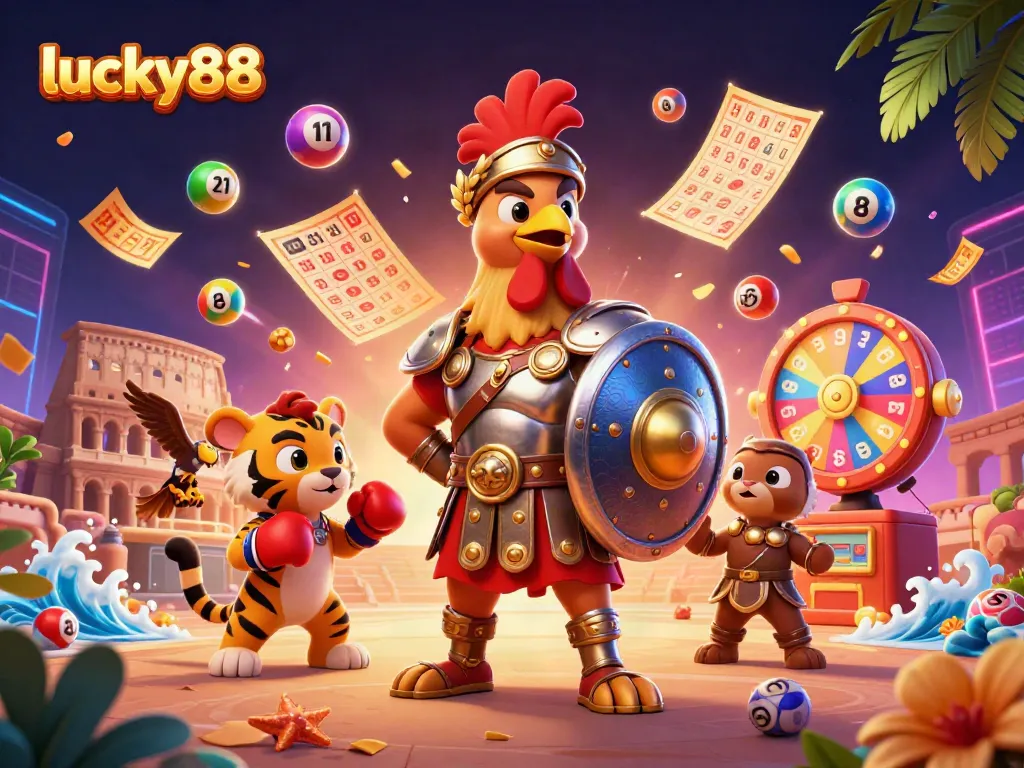 Experience thrilling gaming at lucky88 with vibrant lottery elements and energetic characters.