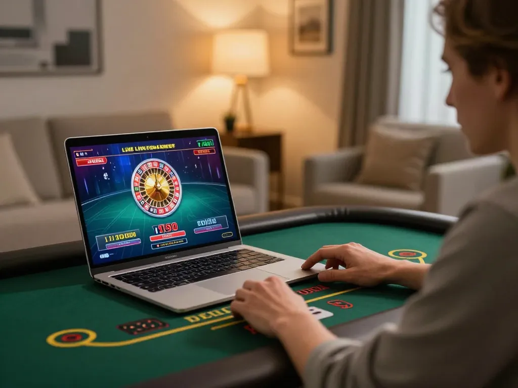Engaged participant enjoying a live dealer game at Net88, showcasing online gaming excitement.