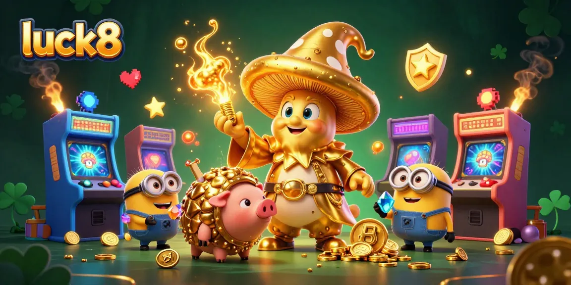 Experience the thrill of luck8 with enchanted golden creatures in a magical casino scene.