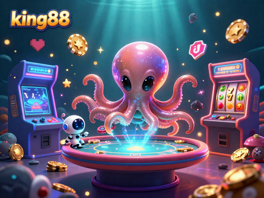 Experience thrilling poker gameplay at king88 with vibrant alien-themed 3D illustration