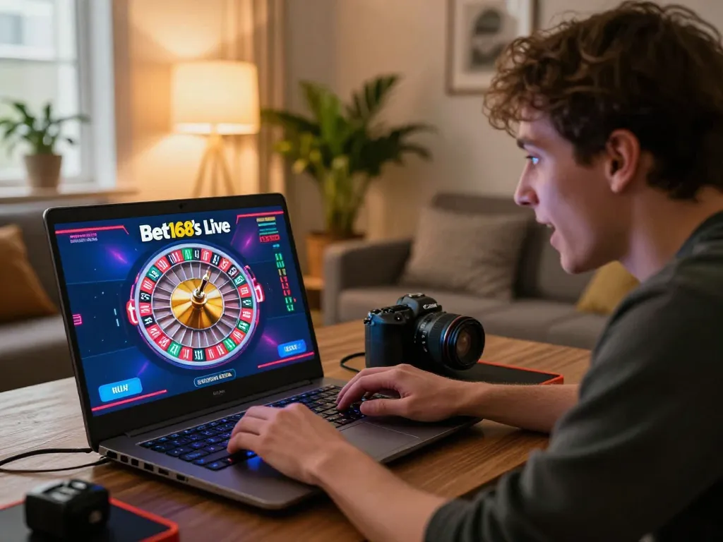 Bet168 player focused on online roulette win, engaging casino experience at home