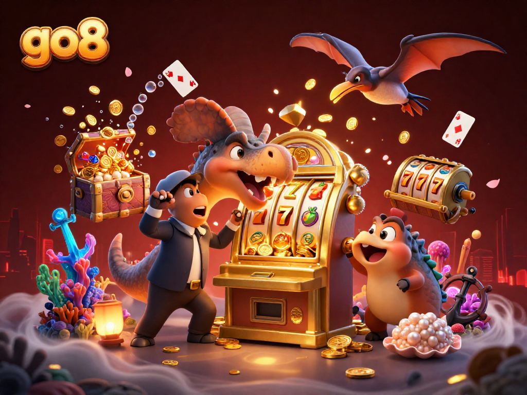 go8 casino characters interact with dynamic slot elements for engaging online gaming experience