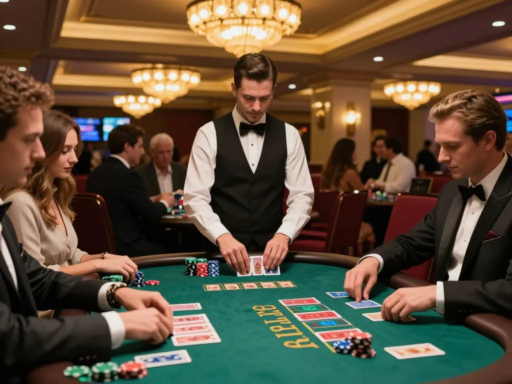 va88 players experiencing an exciting blackjack game at a luxurious casino table.