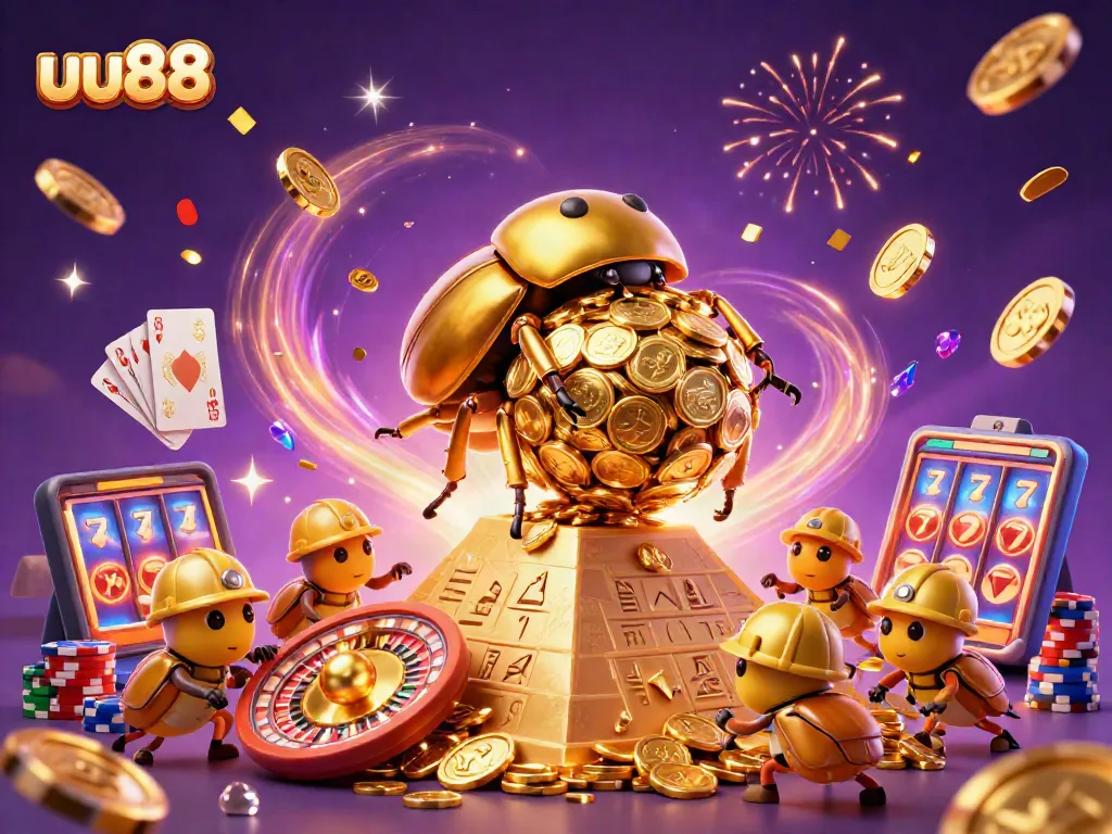 uu88 players enjoying a vibrant casino experience with golden beetles and dynamic gaming elements