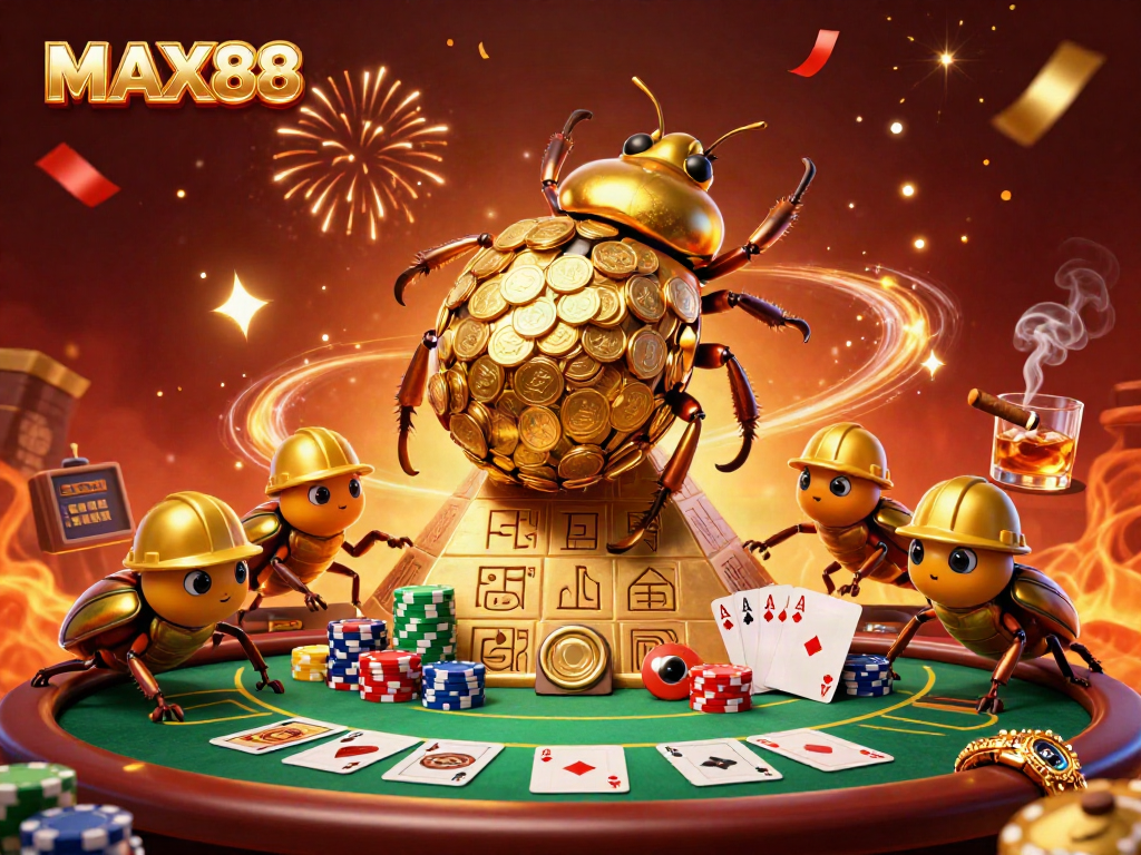 Engage in thrilling gameplay with MAX88, as golden coins roll and poker action unfolds!