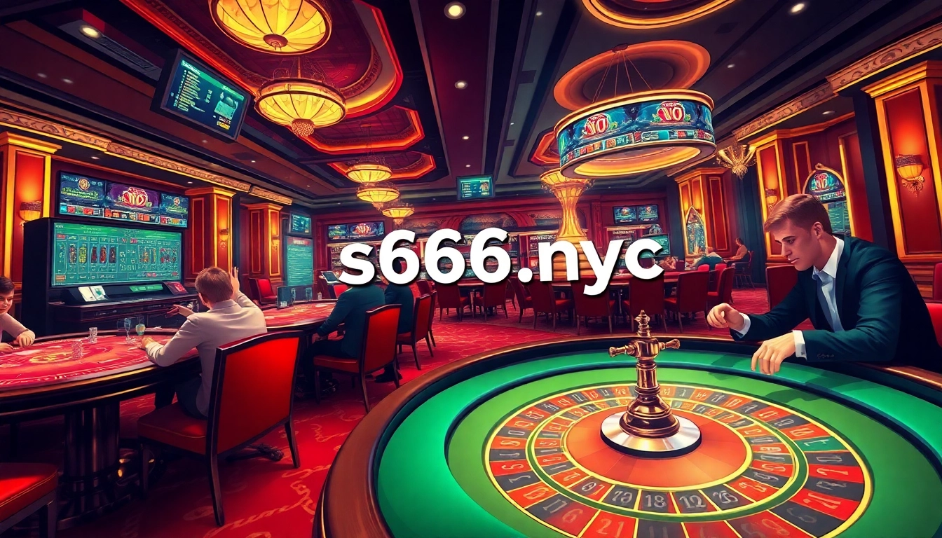 S666.nyc offers an immersive online casino experience with vibrant gaming tables and players engaged in excitement.