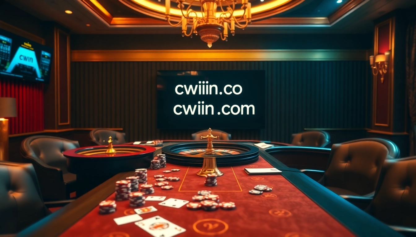 Experience thrilling gameplay with cwin com đăng nhập at a luxurious casino table showcasing vibrant poker chips and cards.