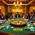 Engaging scene of a gaming table at rr88.com with roulette wheel and players experiencing the thrill of casino gaming.