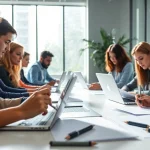 Fill out the eta uk application form at a modern office setting with professionals engaged.