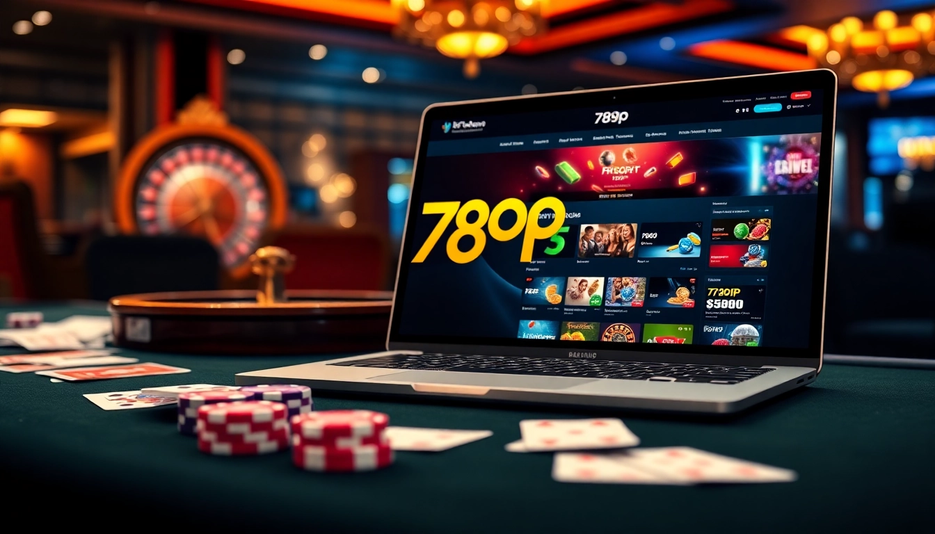 Experience thrilling action with 789P at a vibrant online casino table featuring cards and chips.