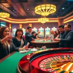 Players enjoying high-stakes poker at a JBO casino table, showcasing vibrant gaming excitement.