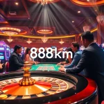Experience the vibrant world of 888b km with an exciting casino scene showcasing roulette and slots.