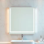 Admire the stunning elegant led mirror reflecting modern bathroom design.