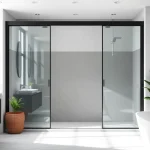 Showcasing black frame shower doors in a modern, sleek bathroom setting with natural lighting.