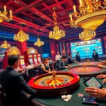 Players enjoying a luxurious gaming experience at fun88 nhà cái, surrounded by slot machines and poker tables.