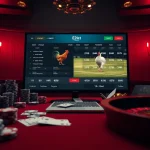 Betting on đá gà e2bet with a lively online interface showcasing casino elements and engaging visuals.