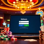 Login to 789win securely with colorful poker chips and casino elements in the background.