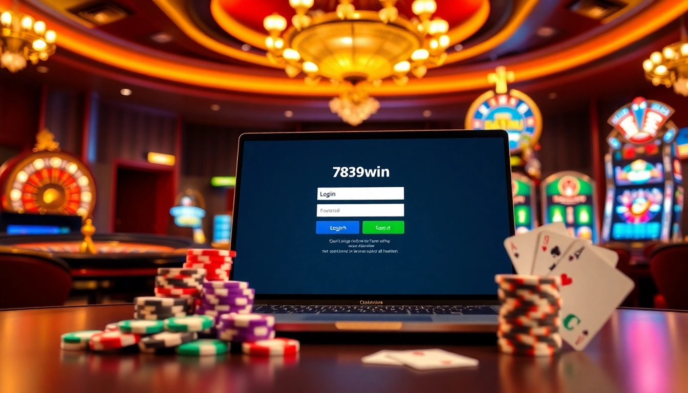 Login to 789win securely with colorful poker chips and casino elements in the background.