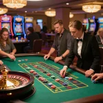 Players engage in an intense roulette game at kk44 casino, highlighting vibrant chips and strategic betting.