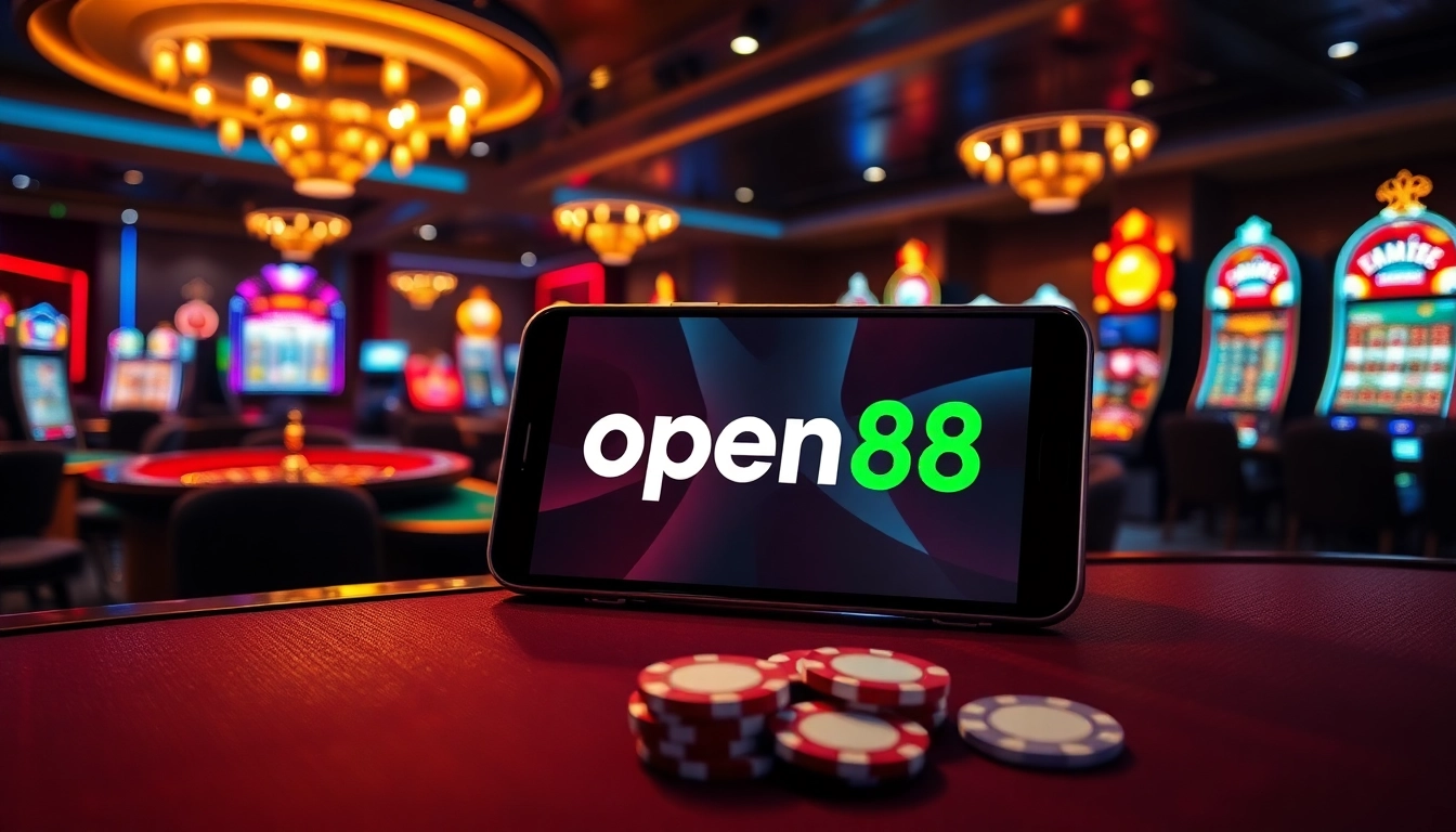 Players enjoying vibrant games at open88 online casino, with chips and cards around.