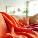 Linnen stoffen tonen op een elegant bankstel met warme kleuren en natuurlijke texturen.