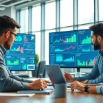 Analyze SEO Rank strategies with a collaborative digital marketing team in a modern office.