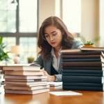 Hire someone to take lsat for you, a focused student studying in a quiet library.