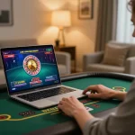 Engaged participant enjoying a live dealer game at Net88, showcasing online gaming excitement.