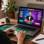 Player enjoying TR88 live dealer blackjack at home, focused on interactive betting