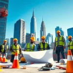 Construction team represented as a reliable New York City General Contractor building skyscrapers and urban projects.