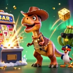 Bet on UFABET with this vibrant 3D casino scene showcasing slot machines and playful characters.