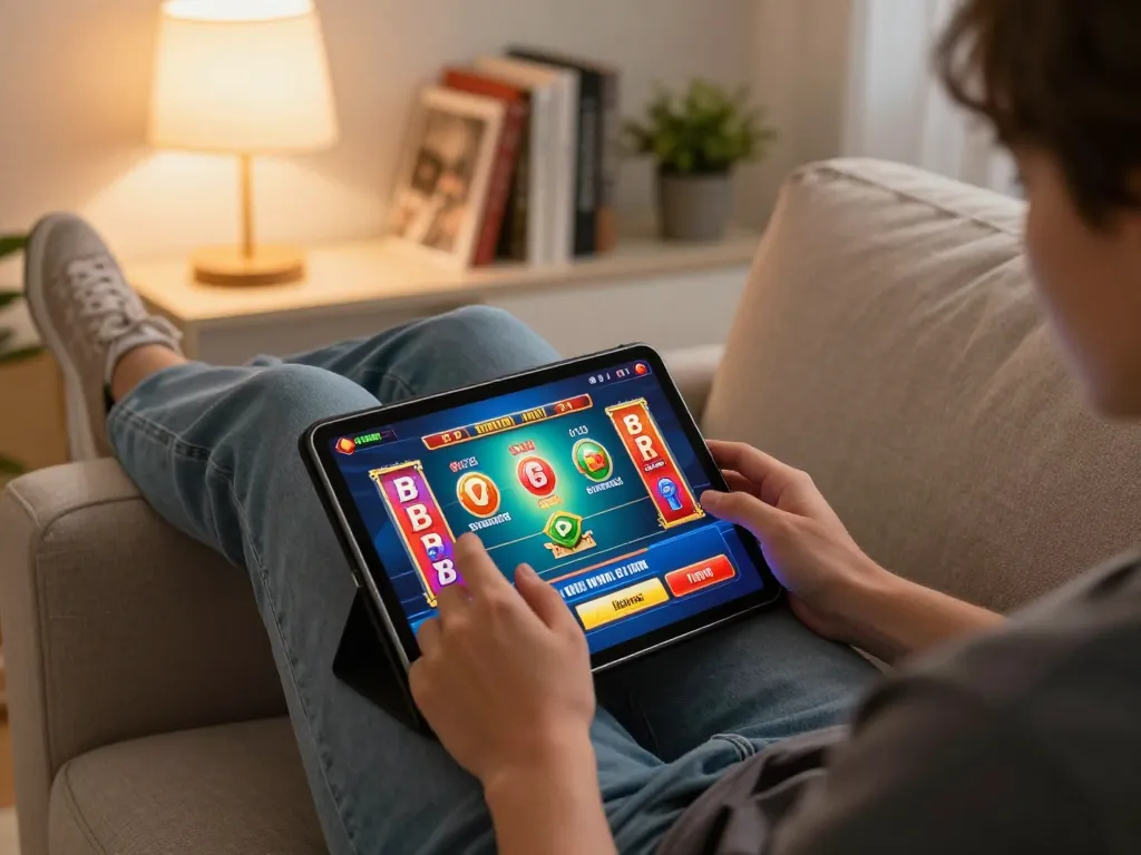 Engaged in online gaming on a tablet, explore winning strategies with 79king.