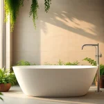 Experience elegant showers in a peaceful bathroom oasis with modern design elements and natural light.