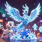 Experience the thrill of winning with 23WIN, featuring a magical 3D illustration of an ice phoenix and playful cub.