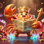 Engage with the excitement of 68win game in a vibrant casino-themed illustration featuring a decorated crab emperor.