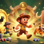 Experience exciting gaming at Go88, featuring cavemen and a sabertooth tiger in a vibrant prehistoric casino