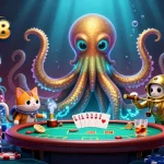 Capture the thrill of betting with link vào FIVE88, featuring a kraken, diving cat, and poker elements.
