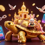 Experience RIKVIP's vibrant casino world with a golden tortoise palace and exciting gaming elements.