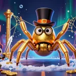 Discover new online casinos UK with giant golden tarantula and beetle knight in a vibrant casino realm.