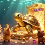 Engaging scene showcasing tỷ lệ kèo nhà cái with vibrant golden tortoise pinball, exciting betting elements, and eager players.