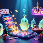 Experience the excitement of Sunwin casino games in a vibrant cave scene illuminated by glowworms and a bat dealer.